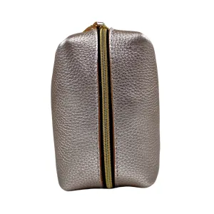 Platinum Leather Zippered Cosmetic Bag