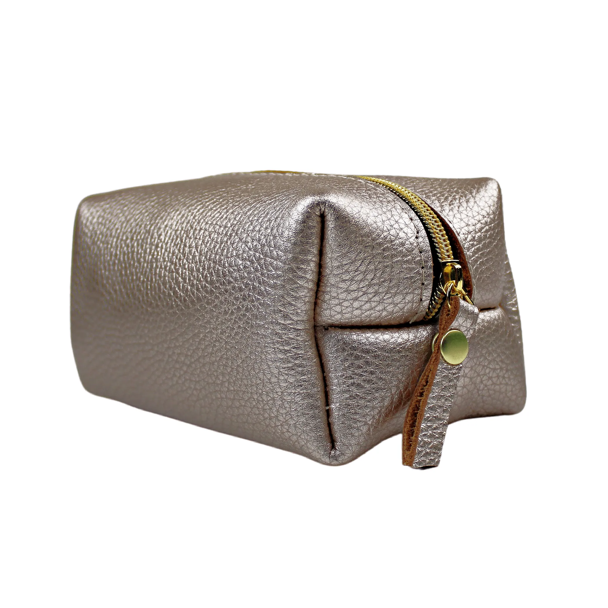 Platinum Leather Zippered Cosmetic Bag