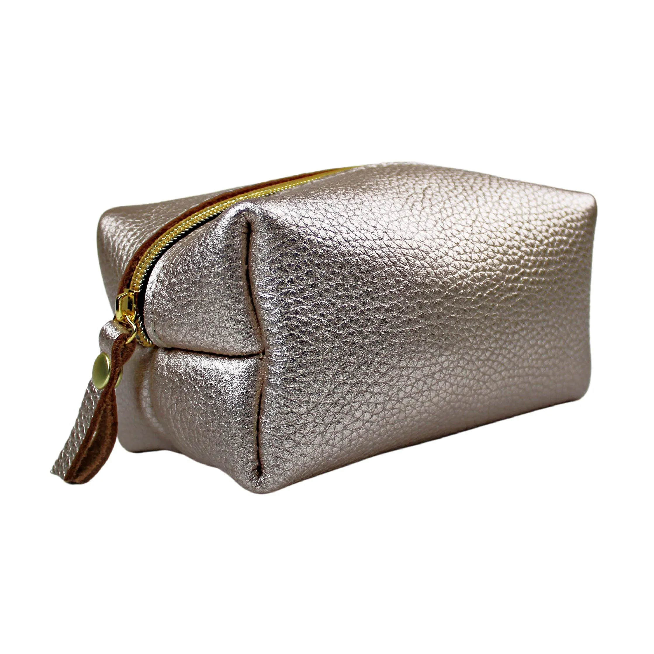 Platinum Leather Zippered Cosmetic Bag