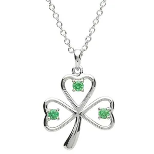 PlatinumWare Small Green Stone Shamrock Pendant