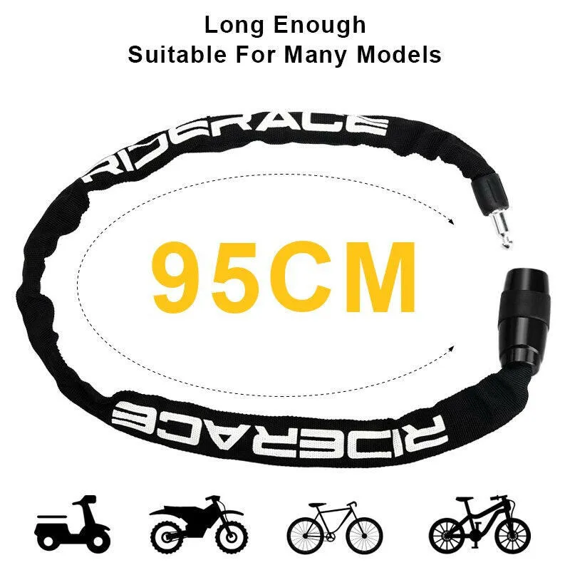 RIDERACE Bicycle Chain Lock Portable Anti-theft High Security MTB Mountain Bike Lock With 2 Keys For Scooter Electric E-Bike