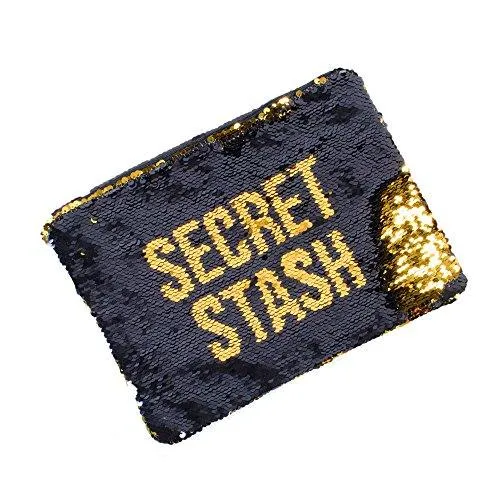 Secret Stash Black and Gold Sequin Cosmetic Bag