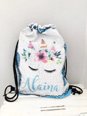 Sequin Backpack - Personalized Unicorn Back Pack - Mermaid Sequin Drawstring Bag