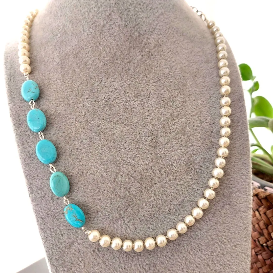 Serene Shell Pearl and Blue Beaded Necklace & Earring Set