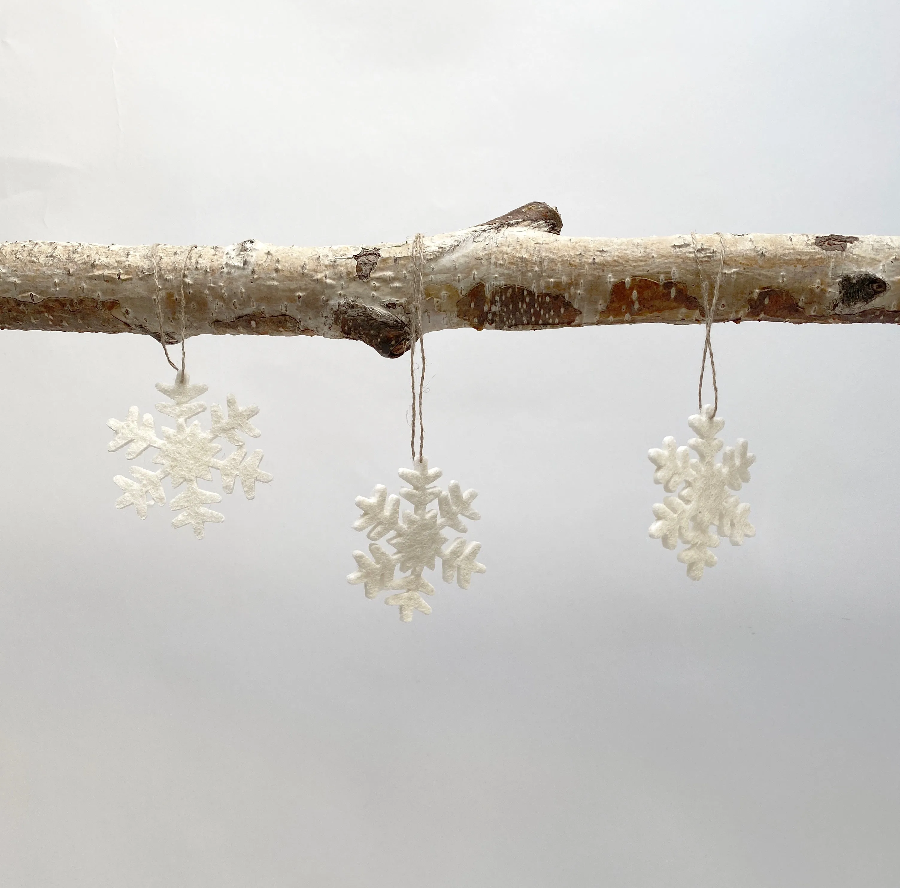 set of 3 felted wool snowflakes