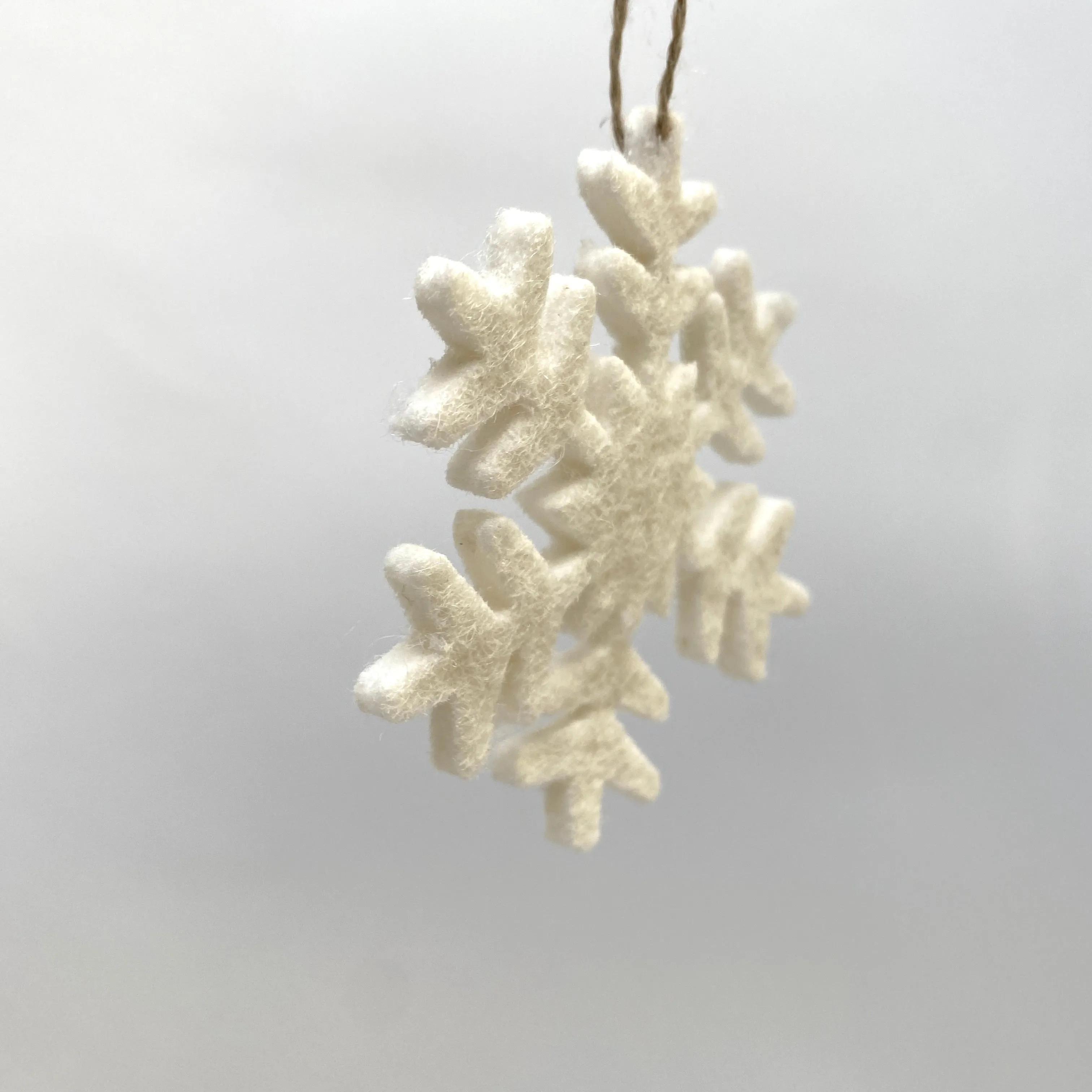 set of 3 felted wool snowflakes