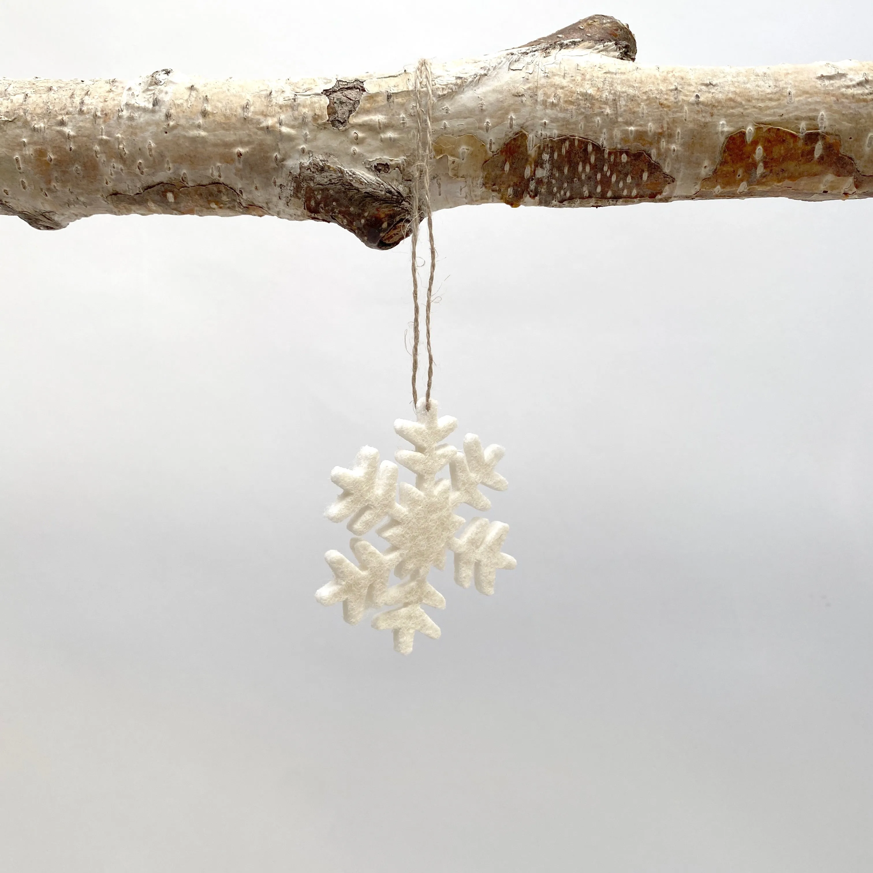 set of 3 felted wool snowflakes