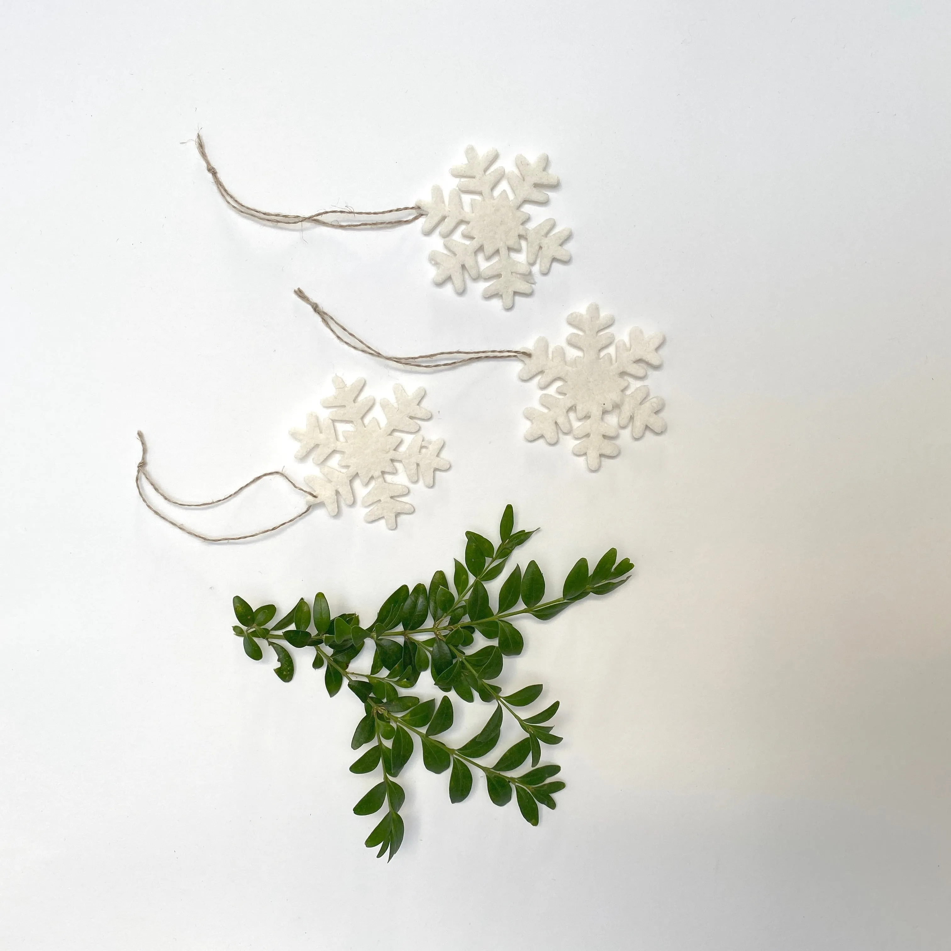 set of 3 felted wool snowflakes