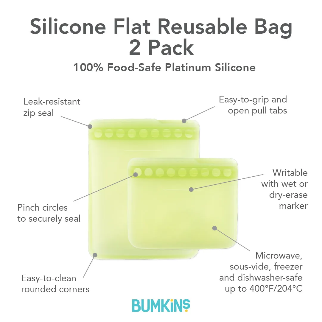 Silicone Flat Reusable Bag 2 Pack, Sage