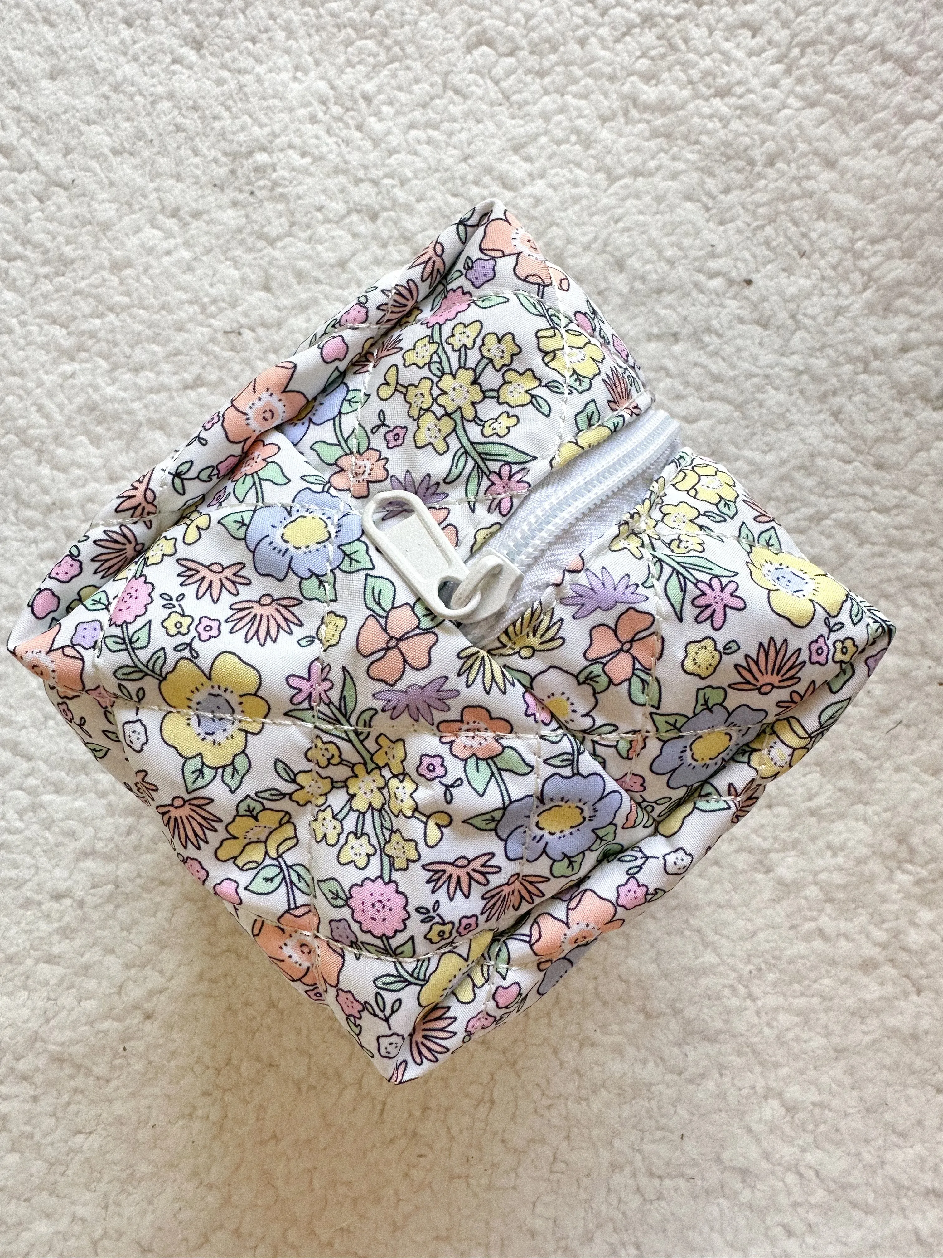 Small Pastel Flower Quilted Handmade Makeup Bag