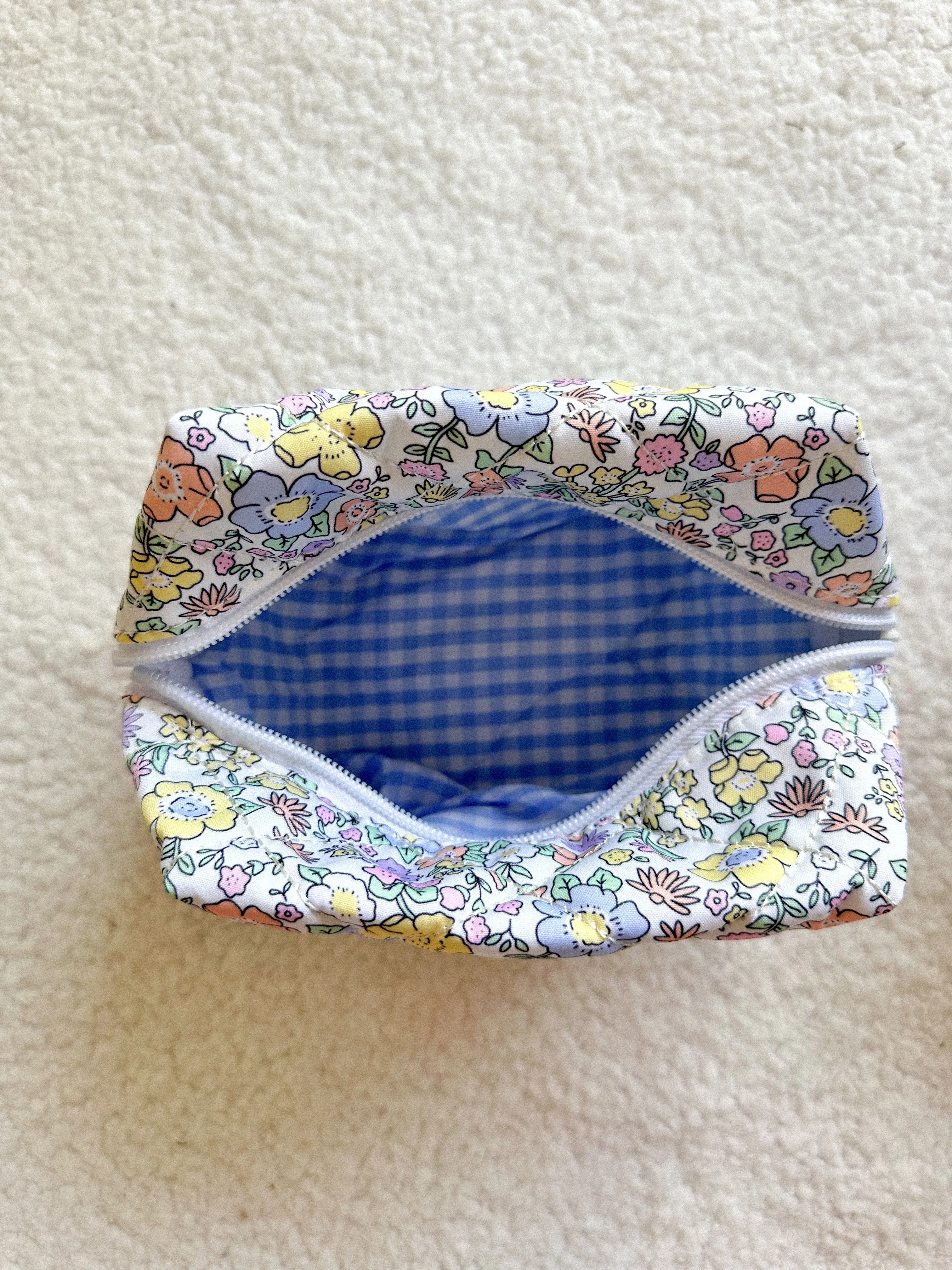 Small Pastel Flower Quilted Handmade Makeup Bag