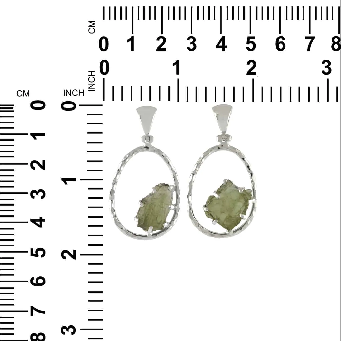 Starborn Raw Moldavite 925 Sterling Silver Hammered Hoop Pendant