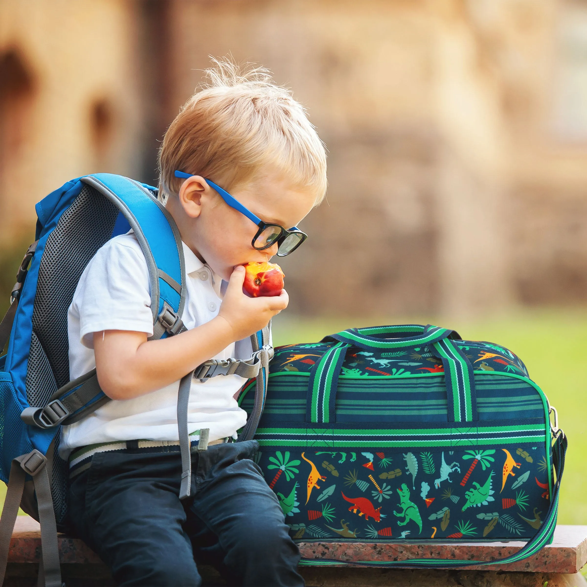 Stephen Joseph All Over Print Kid's Duffle Bag, Dinosaurs