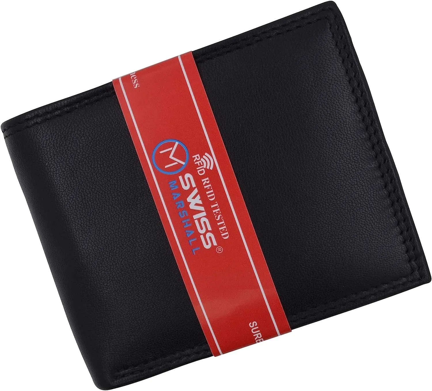 Swiss Marshall Men's RFID Blocking Premium Leather Bifold Multi-Card Compact Center Flip Wallet