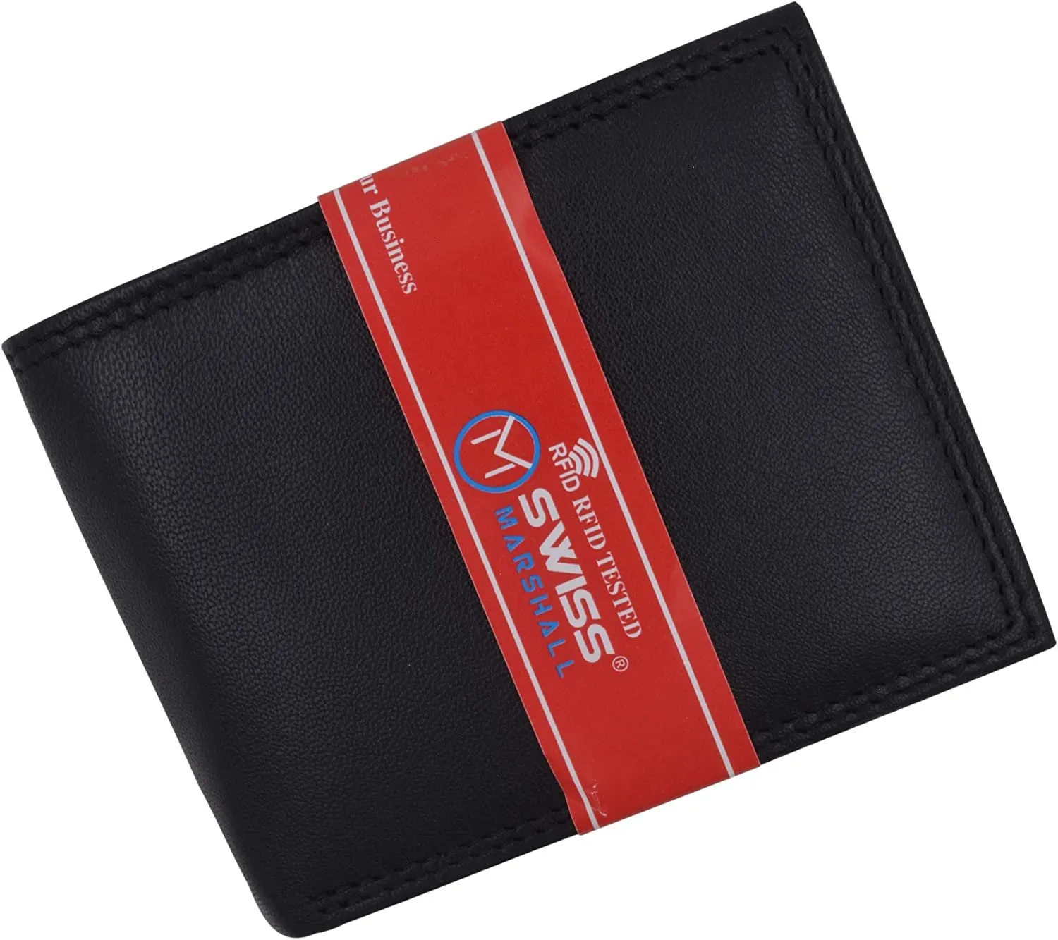 Swiss Marshall Men's RFID Blocking Premium Leather Bifold Multi-Card Compact Center Flip Wallet