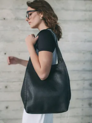 The Serena Leather Hobo Bag - Navy Blue