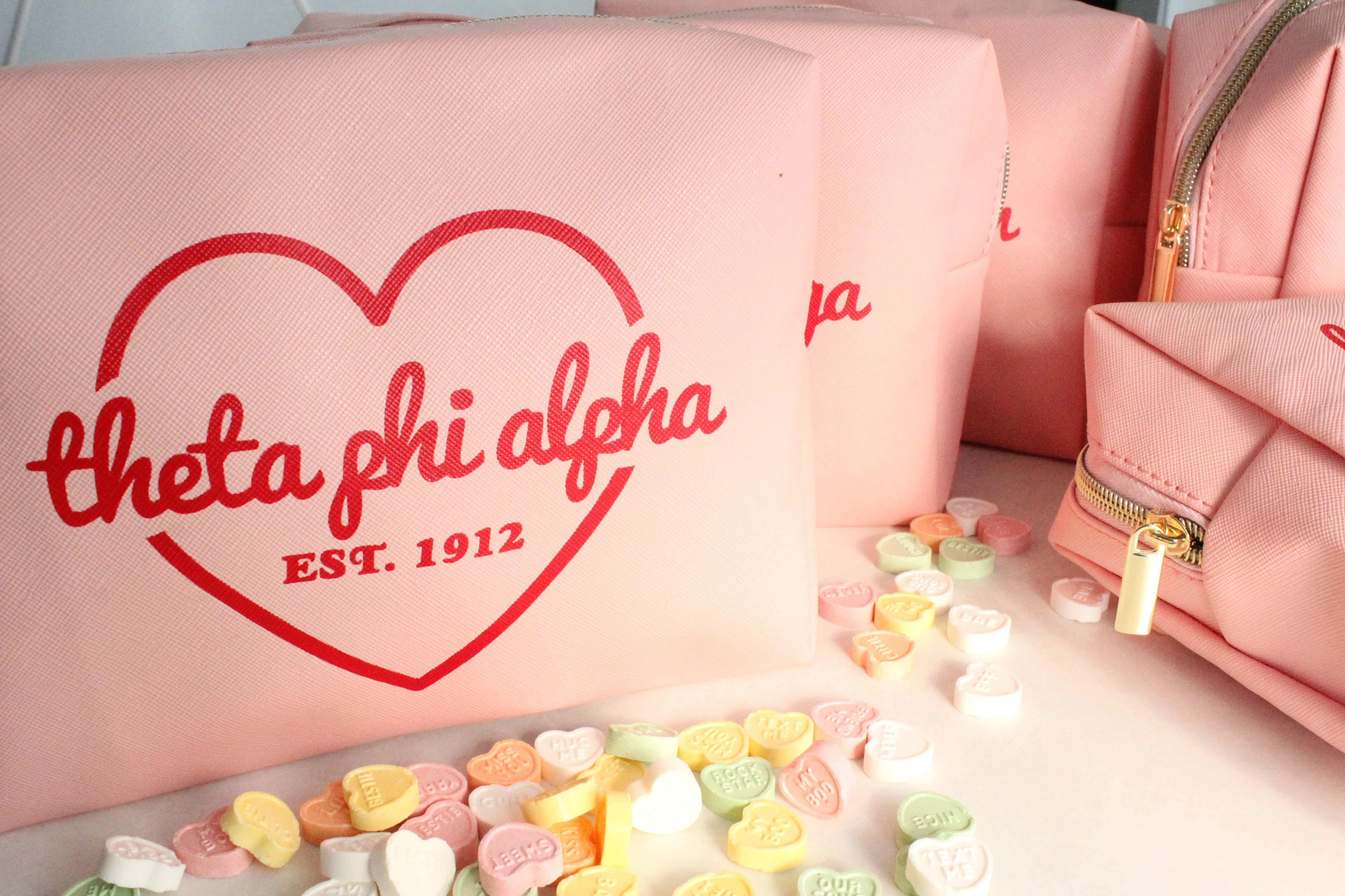 Theta Phi Alpha Pink w/Red Heart Makeup Bag