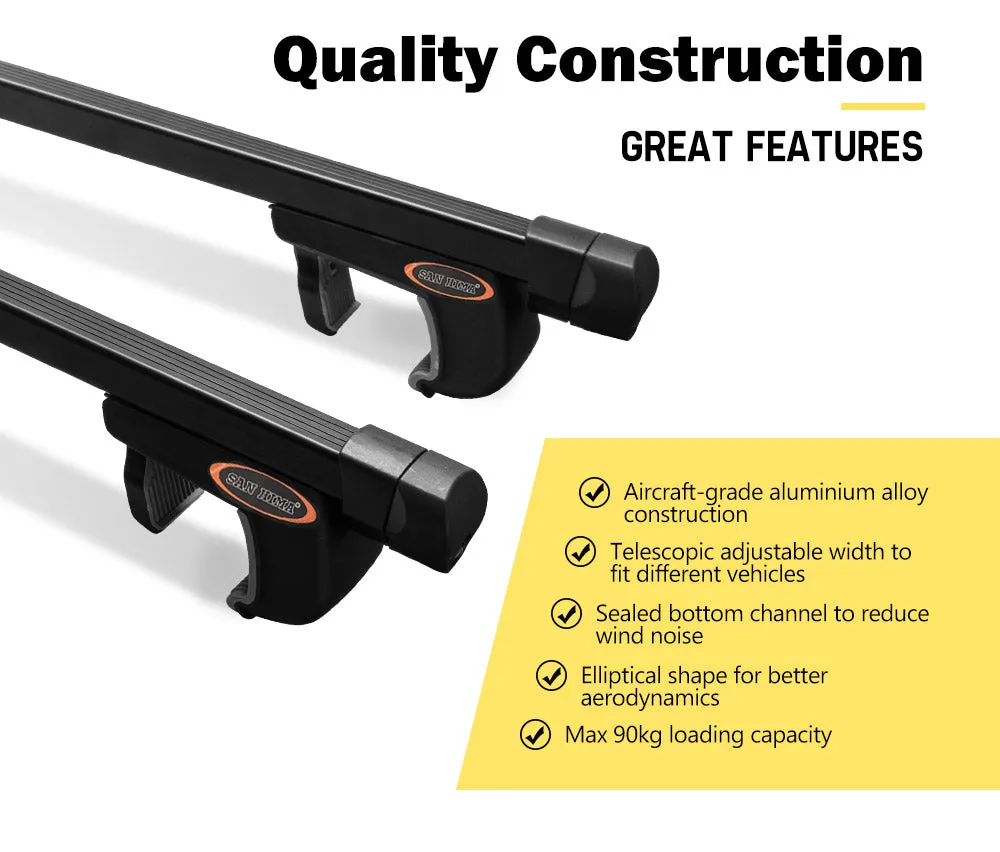 Universal Car Top Roof Rack Rail Cross Bars Aluminum 820-1490MM Lockable Black