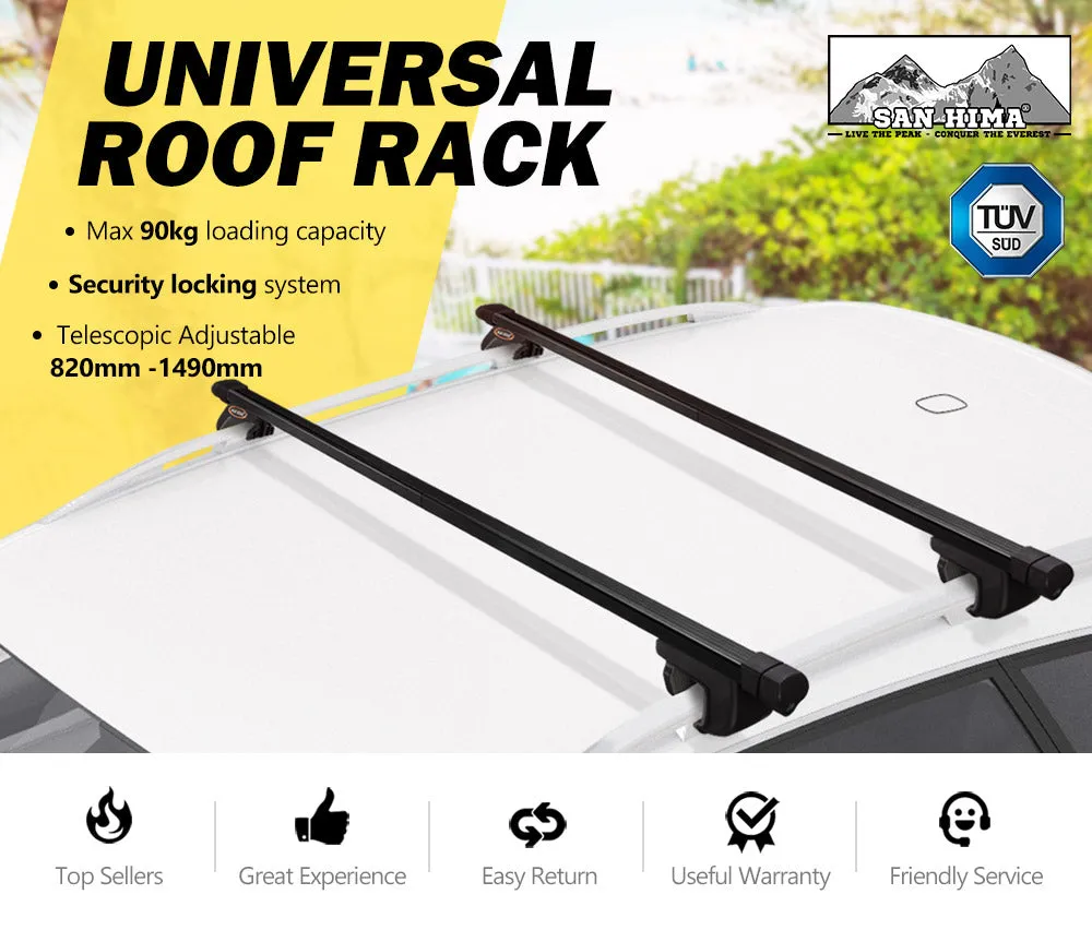 Universal Car Top Roof Rack Rail Cross Bars Aluminum 820-1490MM Lockable Black