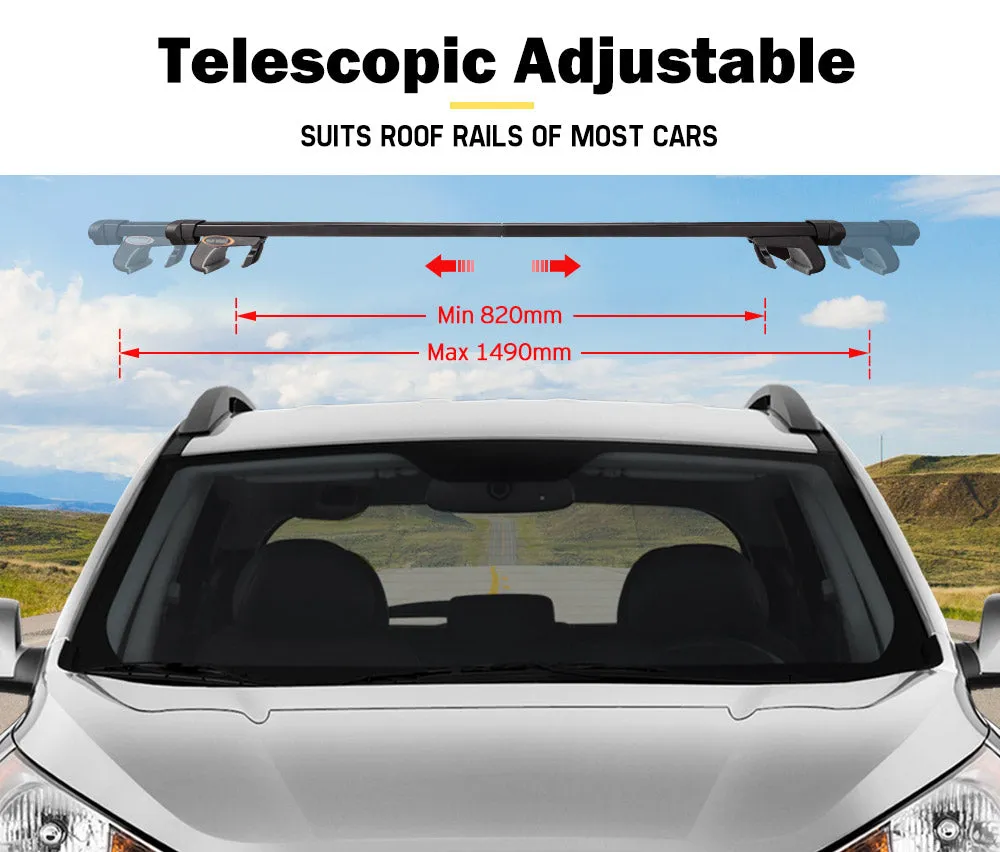 Universal Car Top Roof Rack Rail Cross Bars Aluminum 820-1490MM Lockable Black