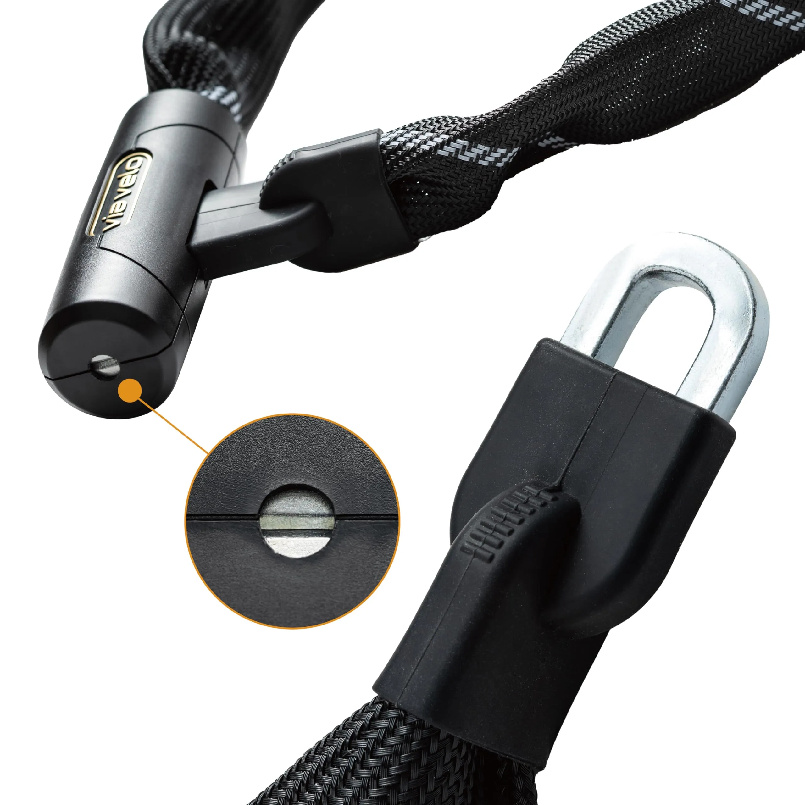 Via Velo U Lock 20CrMnTi Steel AntiTheft 16mm Shackle with Bracket and Sold Secure Gold and Bike Chain Lock, 7mm 4 Side Squre Shape Chain, 2.96ft Length, Same Key System, 6 Keyed Alike Keys