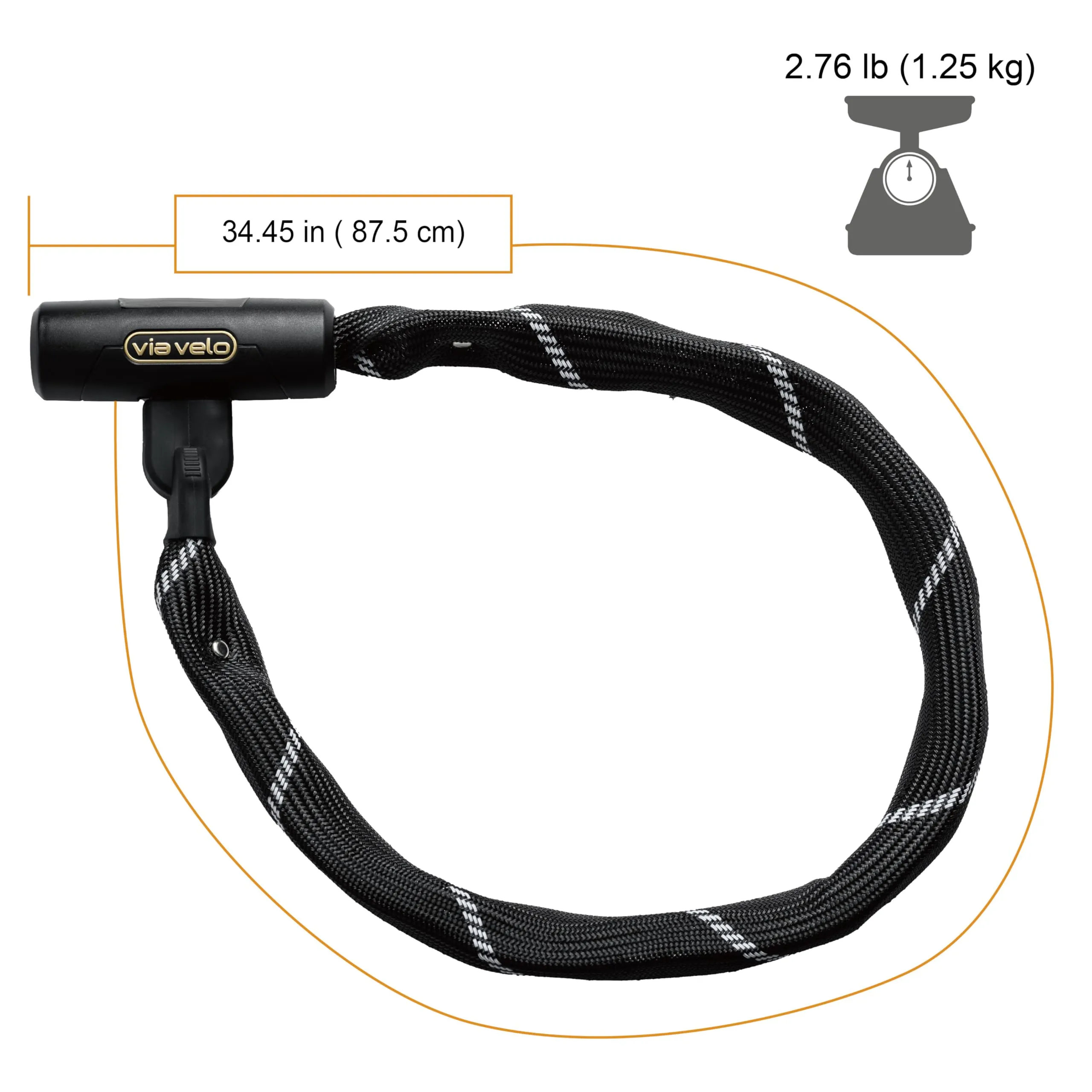 Via Velo U Lock 20CrMnTi Steel AntiTheft 16mm Shackle with Bracket and Sold Secure Gold and Bike Chain Lock, 7mm 4 Side Squre Shape Chain, 2.96ft Length, Same Key System, 6 Keyed Alike Keys