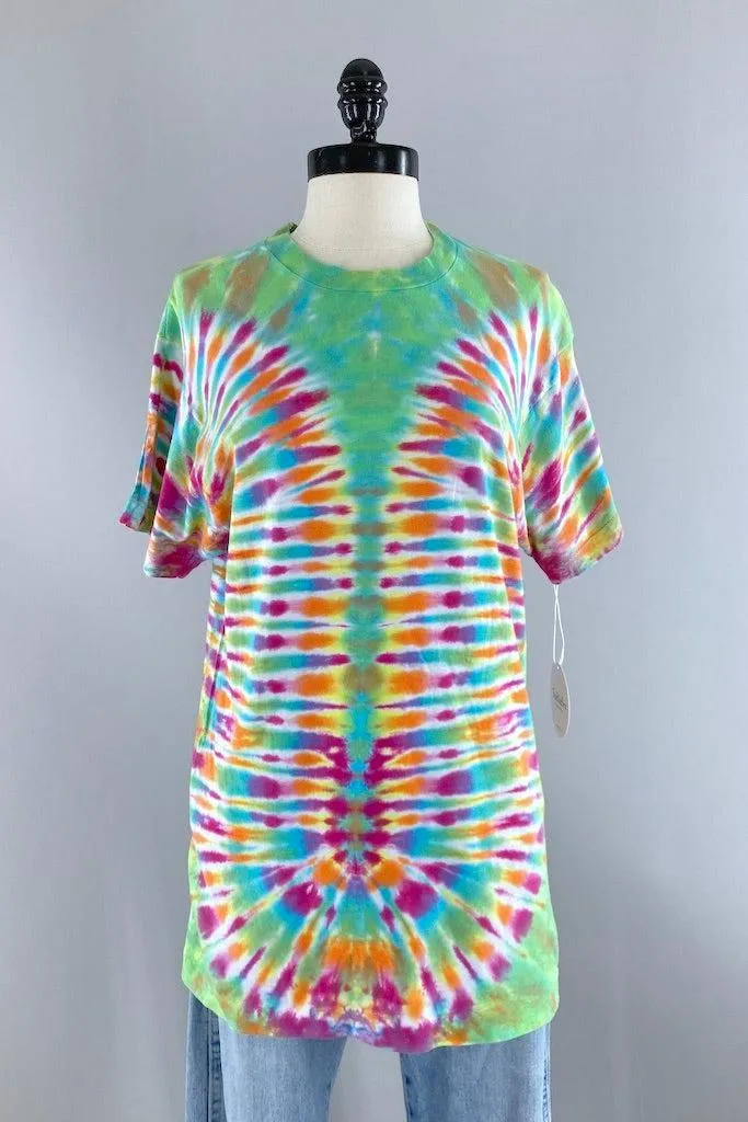 Vintage 1980s Tie Dye T-Shirt - Green Wave