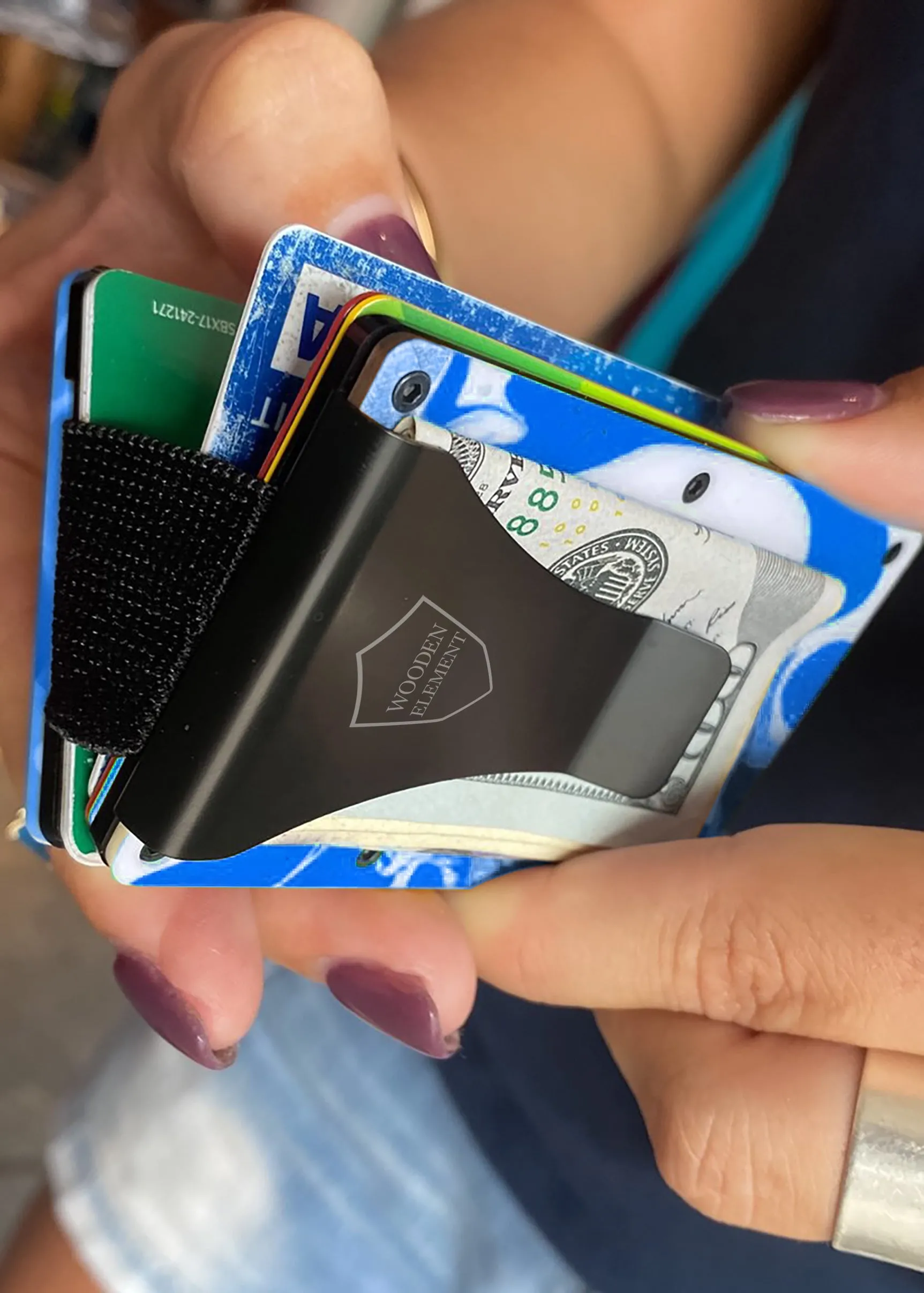 Wood and Resin Smart Wallet (Blue and Black)