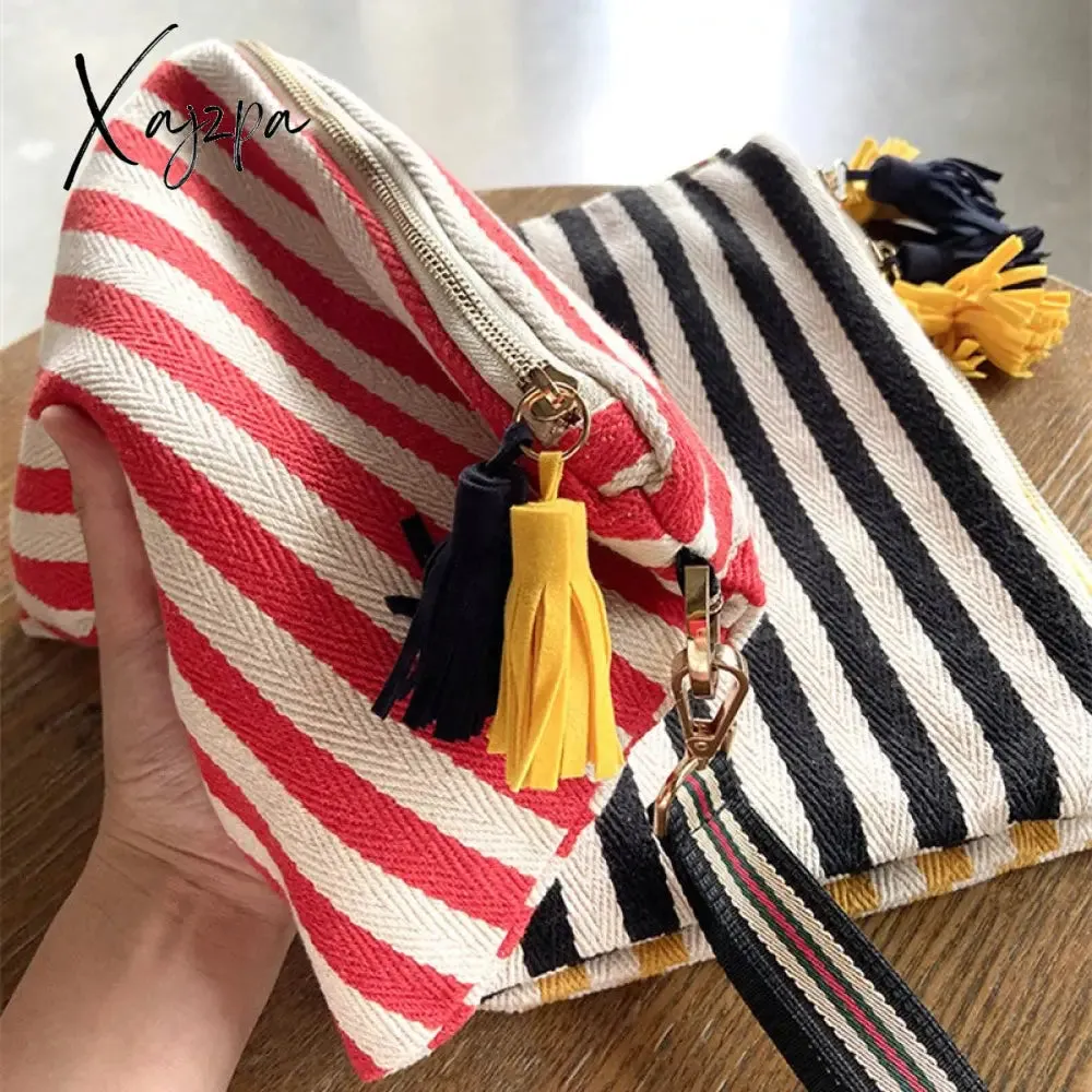 Xajzpa - Makeup Bag Women Cosmetic Case Striped Female Necessary Storage Make Up Cases Toiletry Organizer Travel Phone Purse Clutch Bag